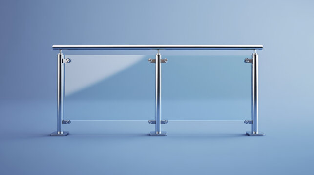 Glass handrails set isolated on transparent background. Vector realistic illustration of 3D plastic barrier, stairs balustrade for balcony, home or office interior, plexiglass fence on metal poles