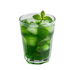 Refreshing Green Mint Beverage in a Transparent Glass with Ice and Mint Leaves