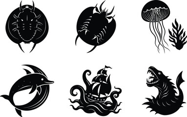 set of black silhouettes of animals