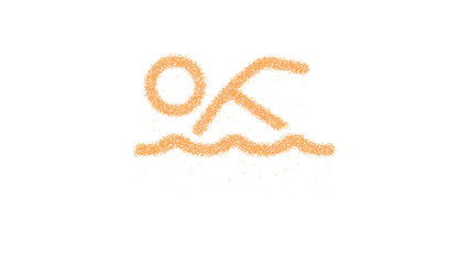 Icon swimmer is made of yellow grains of sand. Some grains of sand fall down. Transparent background. Black