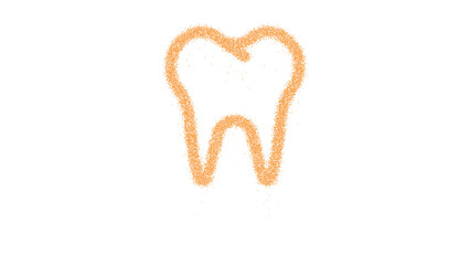 Icon tooth is made of yellow grains of sand. Some grains of sand fall down. Transparent background. Black