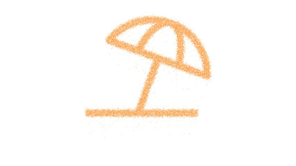 Icon umbrella beach is made of yellow grains of sand. Some grains of sand fall down. Transparent background. Black