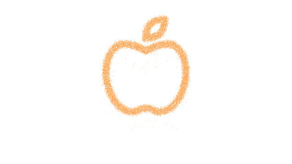 Russia, Ekaterinburg - February 02, 2025: Icon apple is made of yellow grains of sand. Some grains of sand fall down. Transparent background. Black