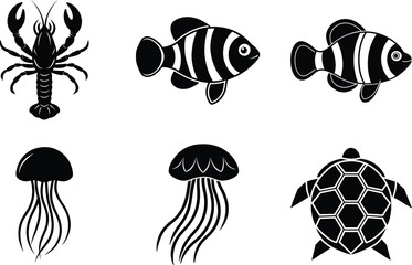 vector illustration of a set of fish