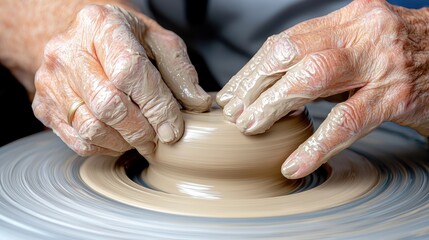 Craftsman concept Hands skillfully shaping clay on a pottery wheel, showcasing the art of ceramics and craftsmanship.