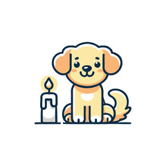 Cute Golden Puppy with Lit Candle
