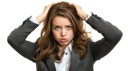 Frustrated businesswoman reacts to stress in office environment close-up emotional portrait