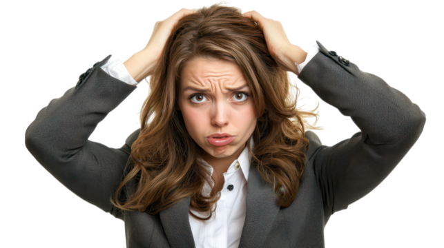 Frustrated businesswoman reacts to stress in office environment close-up emotional portrait