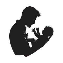 Father holding baby silhouette vector illustration