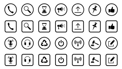 Web icon set. Call, email, address,  chat, message, mail, telephone, information, support, search, website, icon. Website set icon vector.