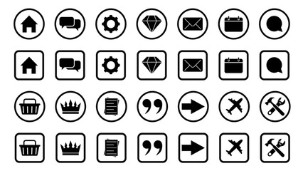 Home, location, email, address,  chat, message, mail, information, support, website, icon. Web icon set. Contact and web icons set.