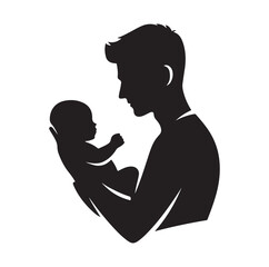Father holding baby silhouette vector illustration