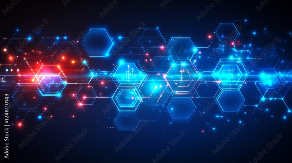 Poster abstract futuristic technology hexagon network digital data stream background