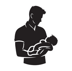Father holding baby silhouette vector illustration