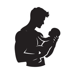 Father holding baby silhouette vector illustration