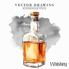 Whiskey Bottle Vintage Watercolor Style Stock Vector Illustration