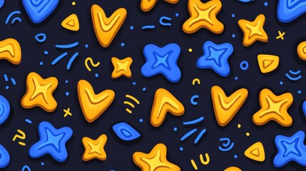 Abstract Pixel Art Seamless Pattern Blue Gold Shapes Trendy Background Design