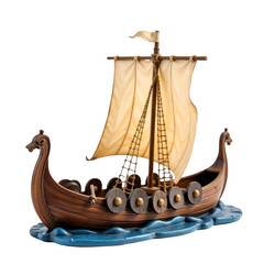 A Captivating Model Viking Ship Sailing on Calm Waters with a Detailed Sail Design