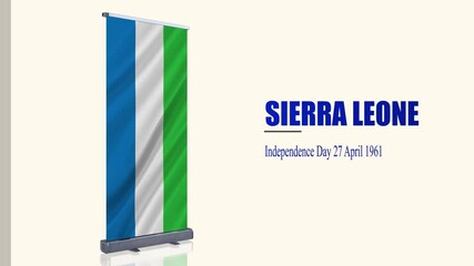 Sierra Leone Independence Day 27 April 1961, Sierra Leone Waving Flag on Roll Up Presentation.