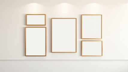 Elegant Gold Framed Gallery Wall Mockup with Empty Spaces