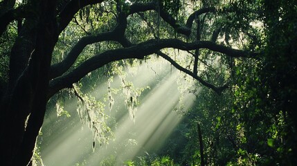 Sunlight Streaming Through the Lush Green Canopy of Trees in a Forest: Nature’s Radiant Beauty