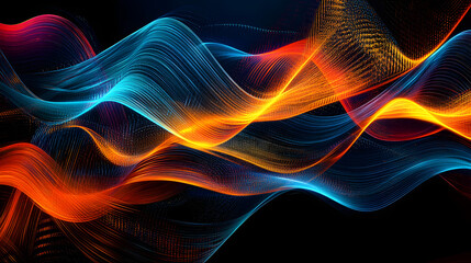 Fototapeta premium Dynamic abstract background with wavy orange and blue lines creating a futuristic and vibrant design.
