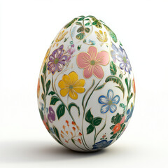 Beautifully decorated Easter egg with floral patterns on white background