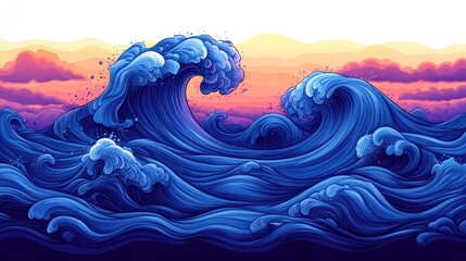 Pixelated Ocean Waves Sunset Seascape Digital Art