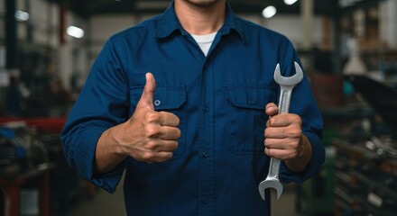 Skilled Mechanic with Tools and Thumbs Up