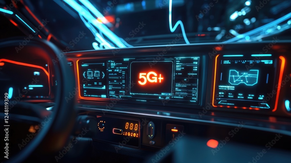 Aufkleber a detailed image of the interface inside an autonomous vehicle, with data displays accompanied by a 