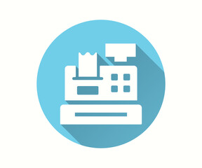 Cash register flat icon. Simple illustration with long shadow for graphic and web design.