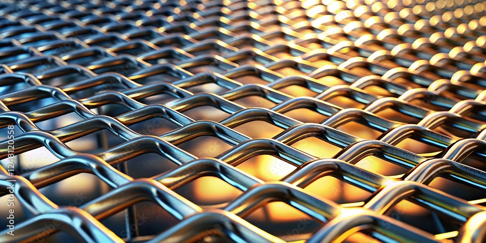 Wall mural abstract metallic net background: steel grating texture with high depth of field