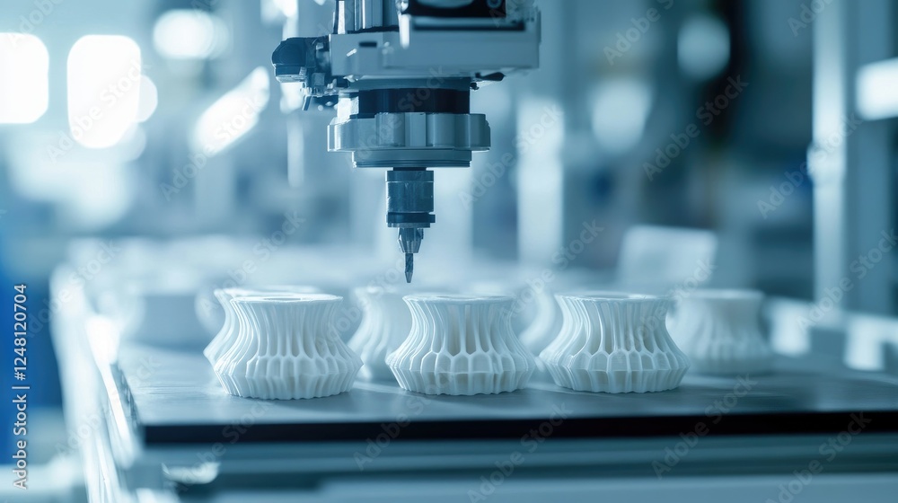 Poster A detailed view of 3D-printed components ready for assembly, symbolizing the future of manufacturing with the aid of AI algorithms driving precision and efficiency.