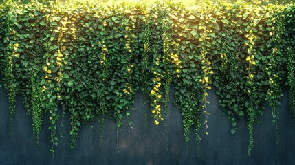 Obraz premium Lush green ivy wall, sunlight, outdoor backdrop