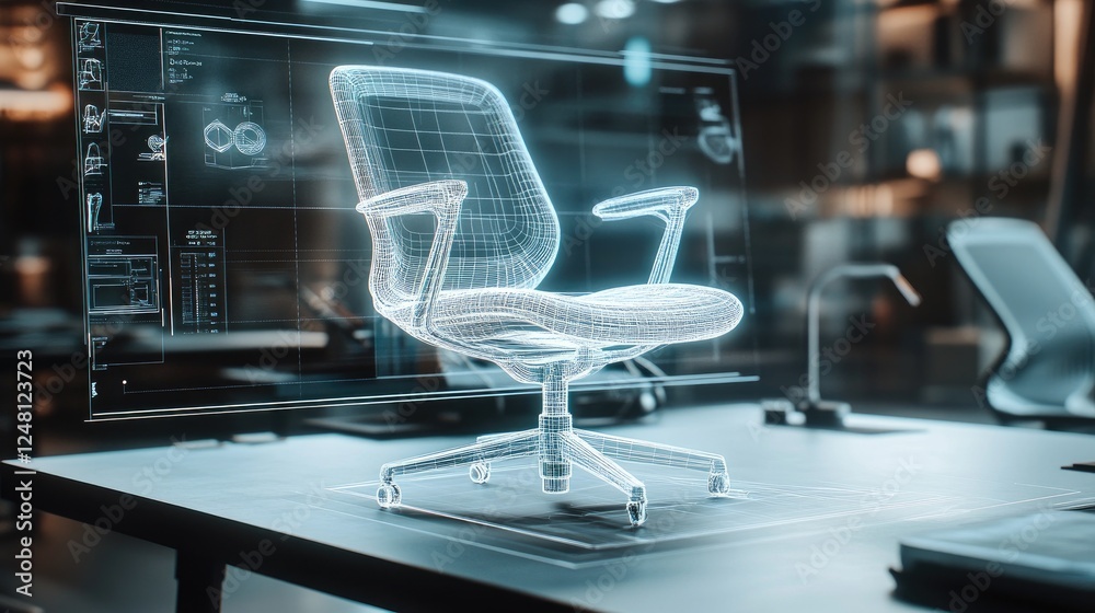 Poster A digital chair model hovers over a physical sketch on a designer's worktable, with real-time adjustments made using a stylus, blending physical and virtual design elements.