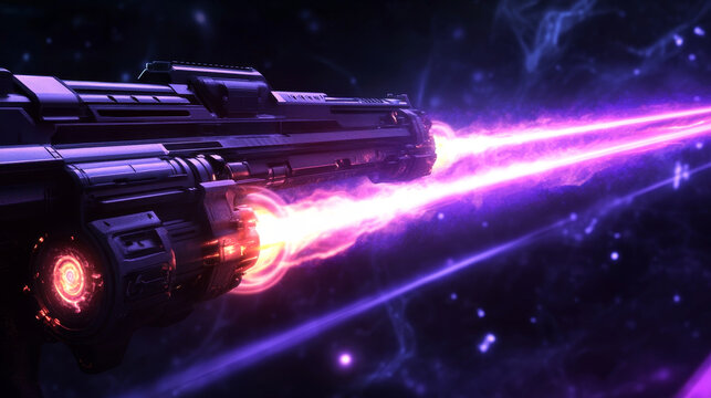 Space blasters and guns with shoot effect with laser, fire and plasma beams. Vector cartoon collection of futuristic alien weapons with energy rays, lightning and flash