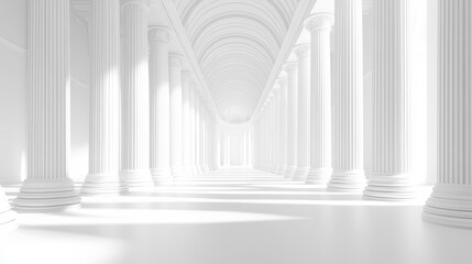 Minimalist Greek columns on a pure white background with clean lines, geometric precision, soft shadows for depth, sharp edges in high-quality rendering, perfect for professional use.