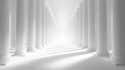 Naklejka premium Minimalist Greek columns on a pure white background with clean lines, geometric precision, soft shadows for depth, sharp edges in high-quality rendering, perfect for professional use.