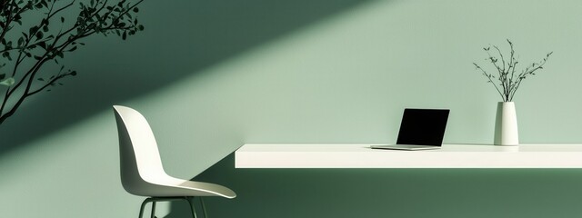Modern Minimalist Workspace with Green Walls and Simple Chair Design for Creative Inspiration and Productivity