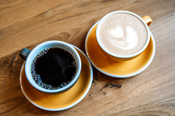 Coffee latte art. Morning Cup of cappuccino in a cafe for breakfast