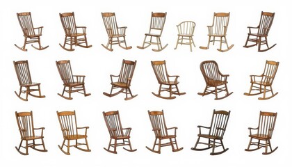 Fototapeta premium A set of classic rocking chair illustrations on a white background