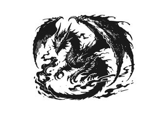 wyvern dragon hand drawn sketch vector