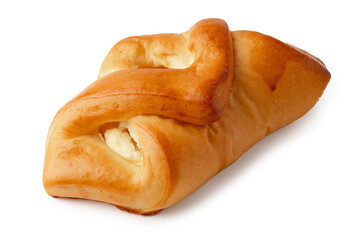 Freshly baked pastry filled with creamy cheese, served warm at a bakery in the morning
