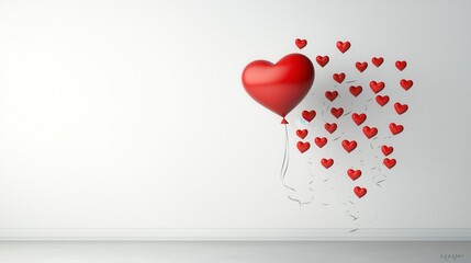 Red Heart Balloon Floating Against a Clean White Wall Background