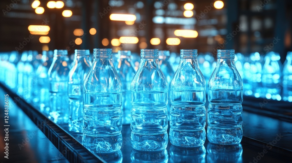Aufkleber a group of glass bottles gleams under factory lights, ready for transformation into new products, wi