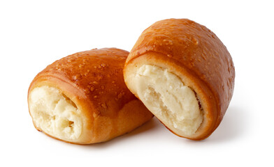 Delicious freshly baked rolls with a soft, creamy filling displayed on a clean surface