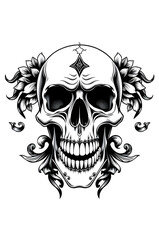 Fototapeta premium black and white scary skull tattoo design , digital illustration