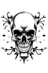Fototapeta premium black and white scary skull tattoo design , digital illustration