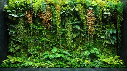 Obraz premium Lush green vertical garden wall, indoor setting, nature backdrop, home decor