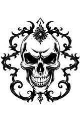 ornamented black and white human skull digital tattoo model